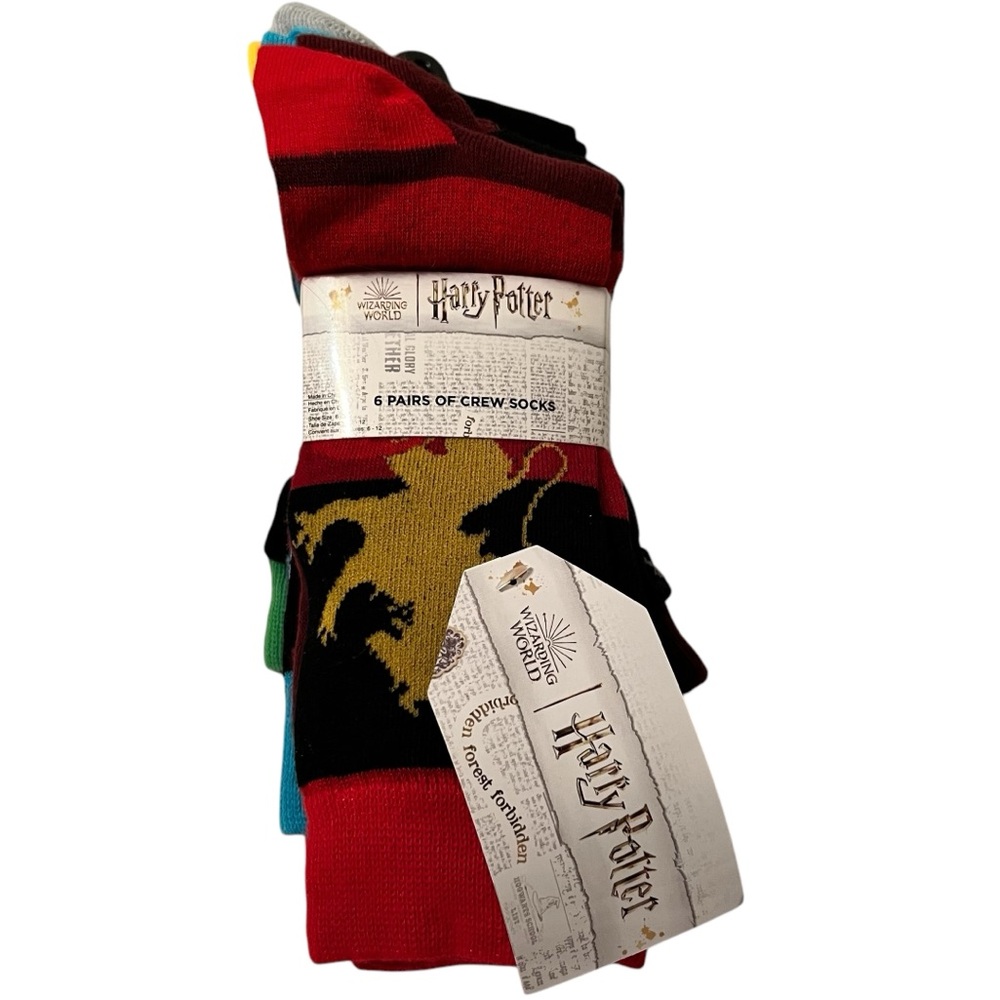 Harry Potter Socks 6 pairs of Crew Socks Various Designs Sizes 6-12 Mens NWT